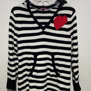 Betsey Johnson Women's Black White Stripe Chenille Tunic Sweater Size Small